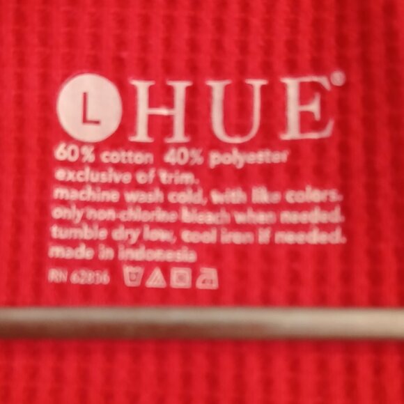 Hue Women's Red Long Sleeve Waffle Knit Scottie Dag Print Top - Picture 3 of 6